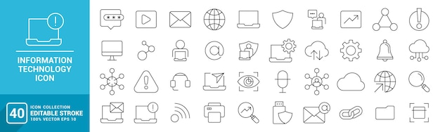 Vector collection of information technology icons global internet vector editable stroke eps 10