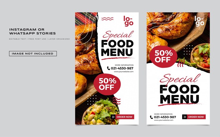 Collection Instagram stories for restaurant promotion with Premium Vector