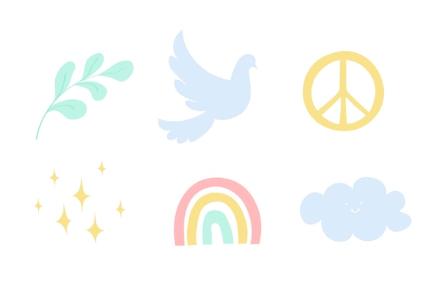 Collection of International Peace Day badges in flat design