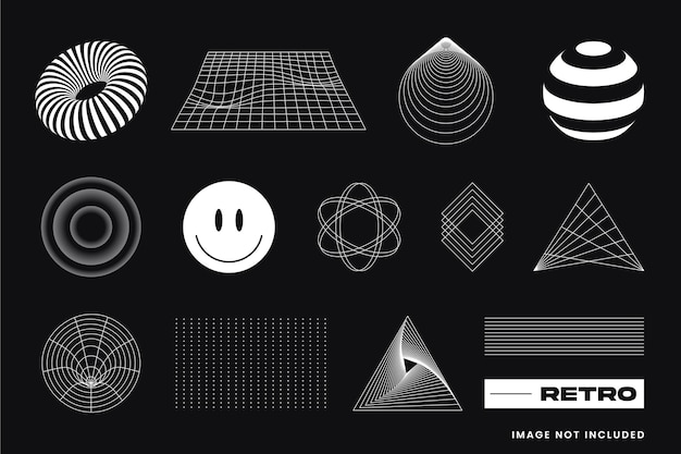 Vector collection of isolated retro futuristic elements