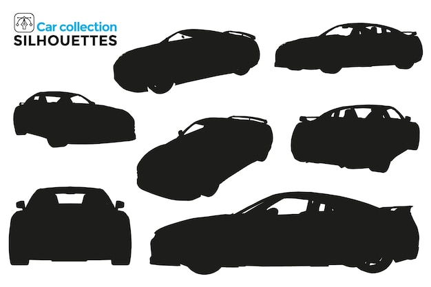 Vector collection of isolated sports car silhouettes in different views