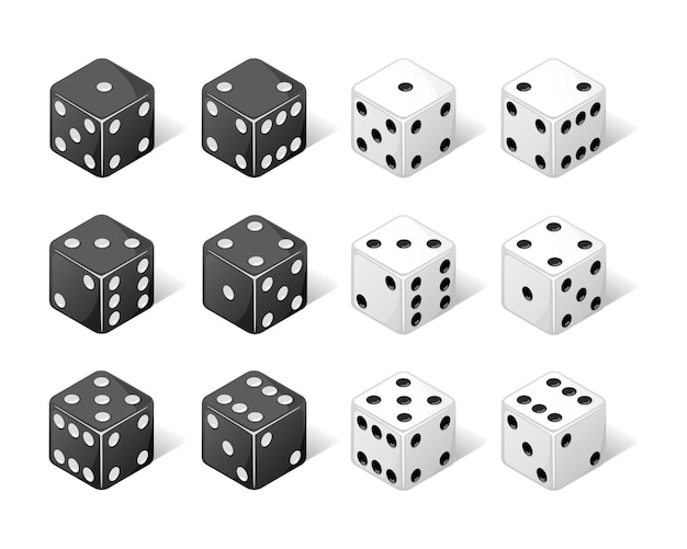 Collection of isometric dice from one to six