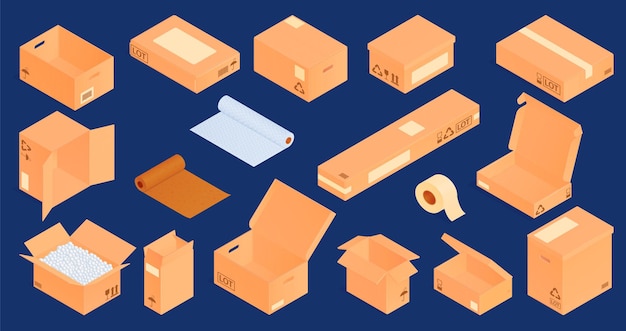 Vector collection of isometric packages