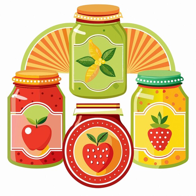 Vector a collection of jars with one that says strawberry and apple