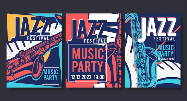 Collection of jazz posters Flyer templates in flat design