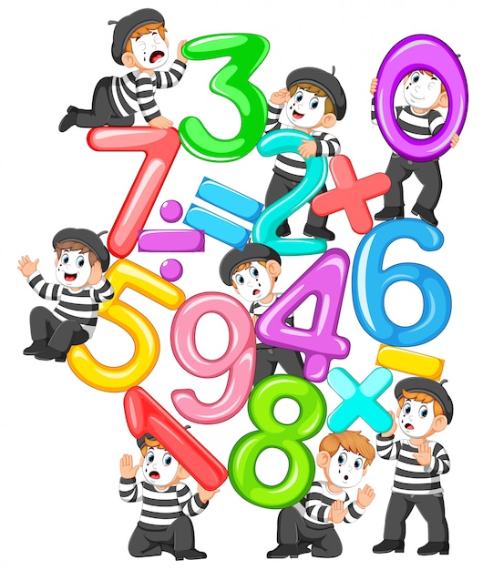 Vector the collection of the jelly number and math tools with the pantomime
