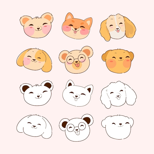 collection of kawaii animal isolated on pink