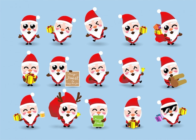 Collection of kawaii cute christmas santa claus,happy new year