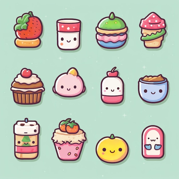 A collection of kawaii food illustrations