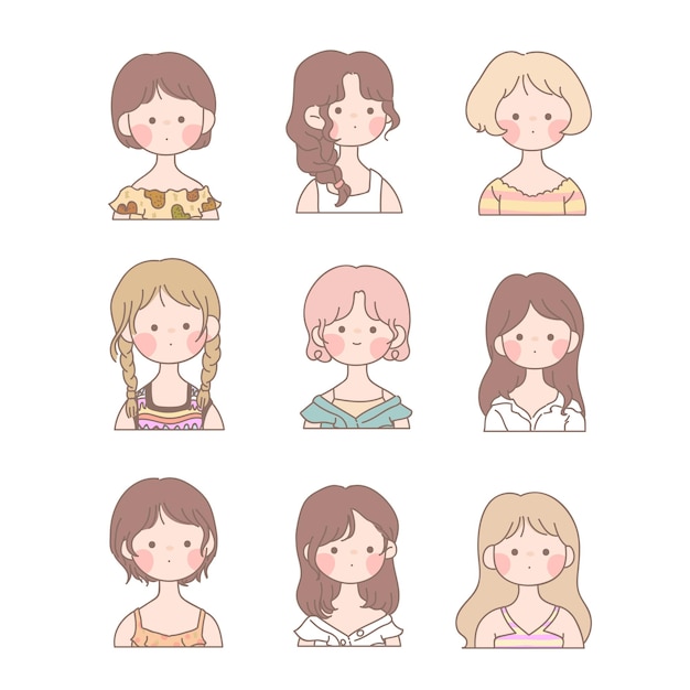 Collection of kawaii girls with sticker