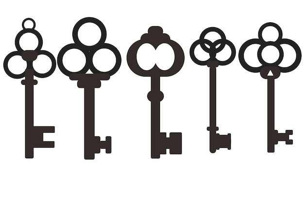 Vector collection of key icon silhouettes on white background