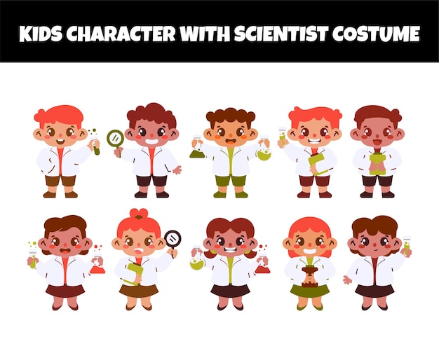 collection of kids character with scientist costume