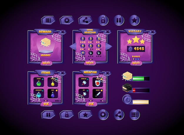Il kit di raccolta imposta l'interfaccia pop-up del tabellone di halloween spaventoso con barra e icone