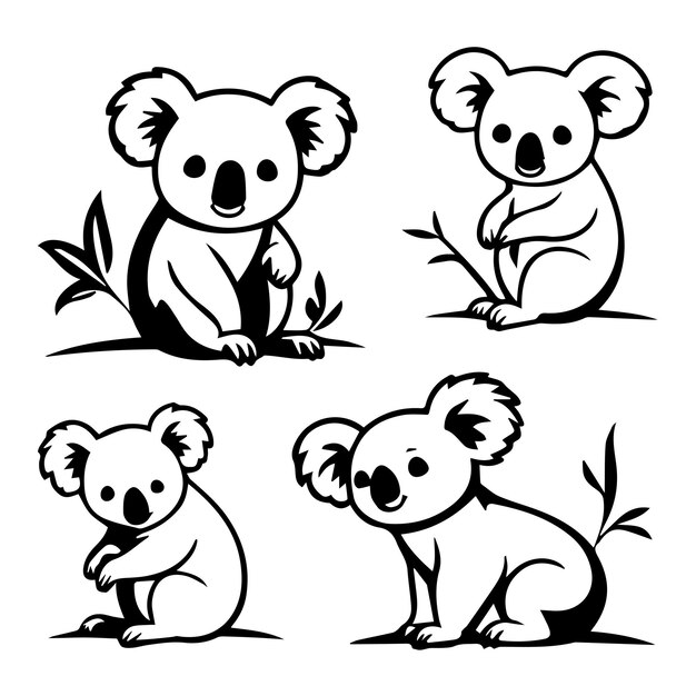 Vector a collection of koalas outline