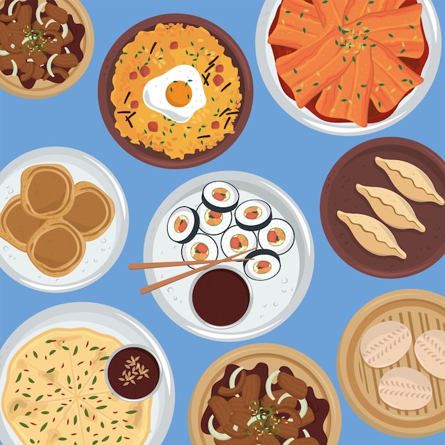 Vector collection of korean food dishes