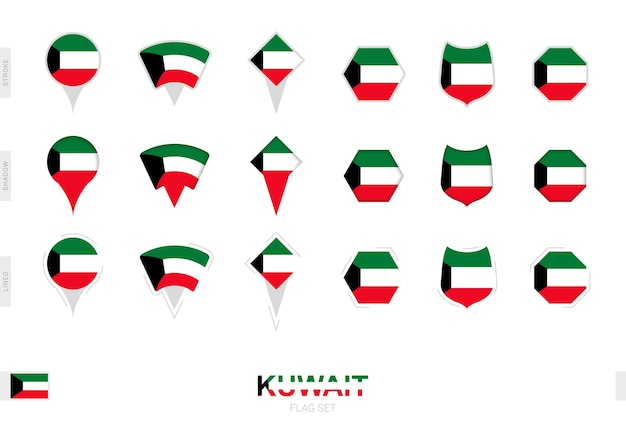 Collection of the Kuwait flag in different shapes and with three different effects