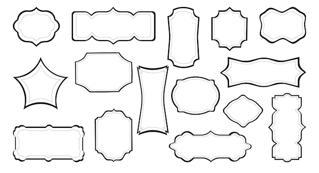 손으로 그린 빈티지 프레임 테두리 디자인 라벨 모음