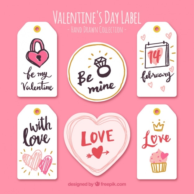 Collection of labels with valentine drawings 
