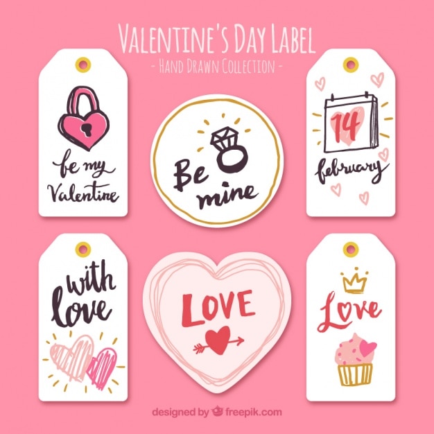 Collection of labels with valentine drawings