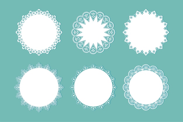 Vector collection of lace doily isolated on turquoise