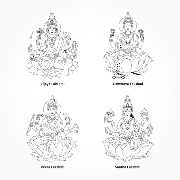 Vector collection of lakshmi matha divine avatar hindu god