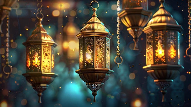 Vector a collection of lanterns with gold and gold colors