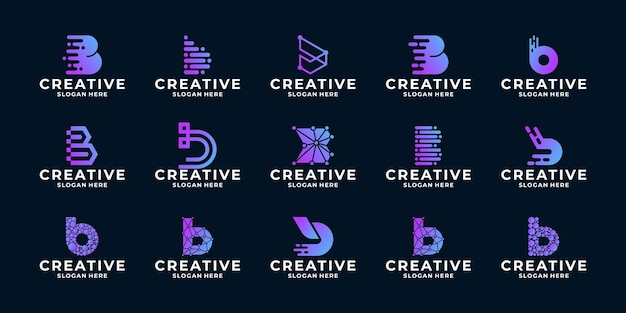 Collection of letter B logo design modern digital technology logo template