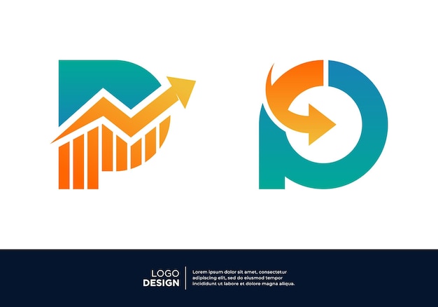 Коллекция дизайна логотипа буквы P для финансирования бизнеса и инвестиций