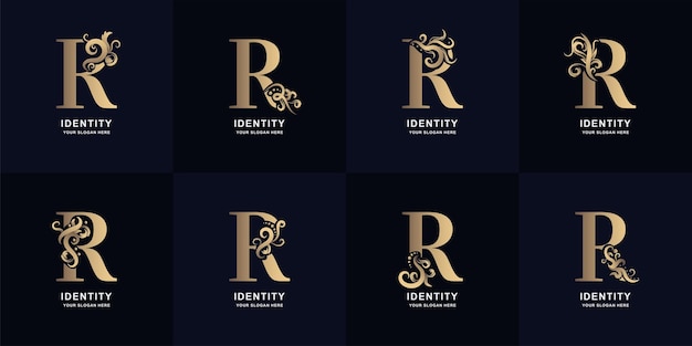 Collection letter R logo with luxury ornament design