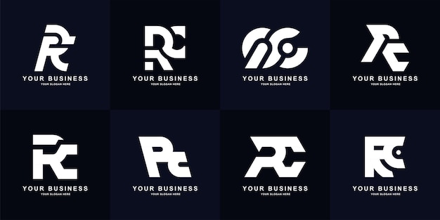 Vector collection letter rc or pc monogram logo design