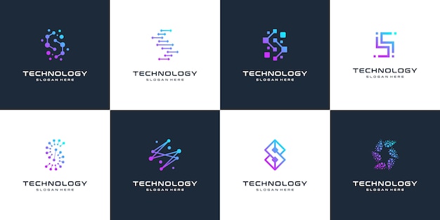 Vector collection of letter s abstract logo design symbol letter mark technology, dot, computer, data, internet.  .