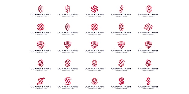 Collection of letter S logo designs with red color and white background initial S