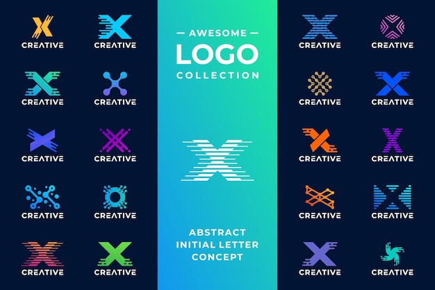 Коллекция дизайна логотипа буквы X с концепцией цифровых технологий