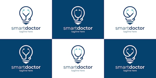 Collection of light bulb logo design with stethoscope design graphic vector illustration Smart doctor symbol icon creative