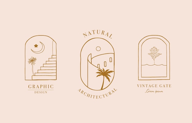 Collection of line design object with nauturedoorbuildingEditable vector illustration for social mediaicon