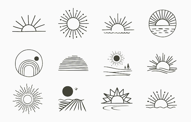 Vector collection of line design with sun.editable vector illustration for website, sticker, tattoo,icon