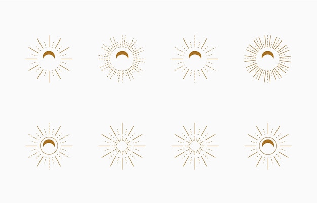 Premium Vector  Collection of line design with sun.editable