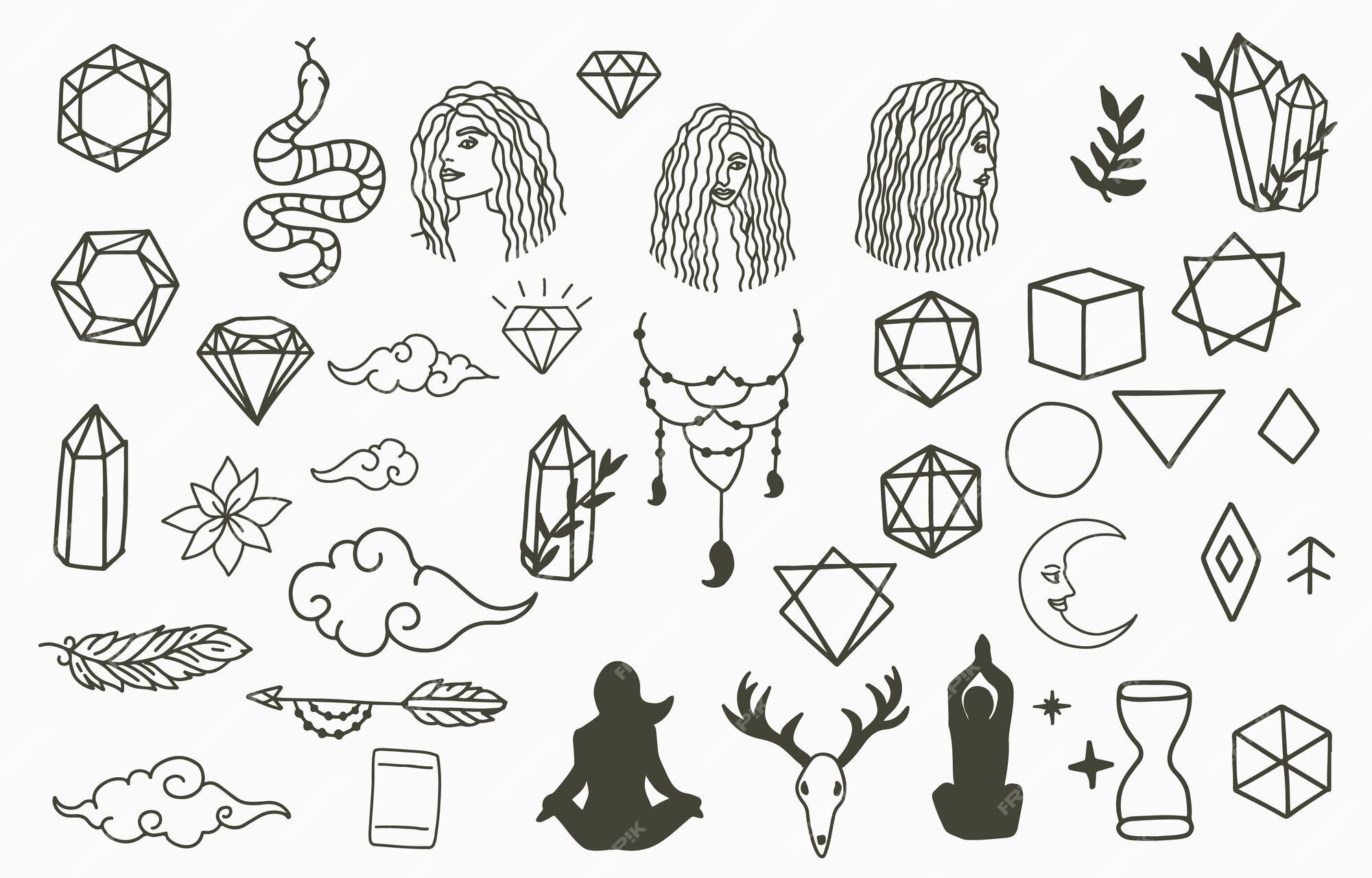 Premium Vector | Collection of line design with woman,crystal,  vector illustration for website, sticker, tattoo,icon
