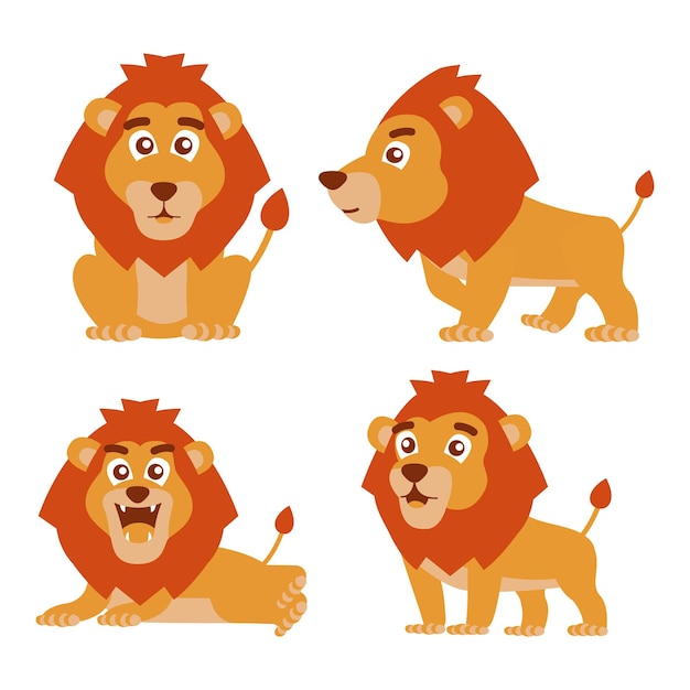 Коллекция львиных клипов с карикатурной векторной иллюстрацией