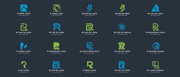 A collection of logo designs with the initial letter R