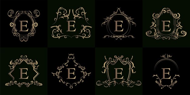 Collection of Logo initial E with luxury ornament or flower frame