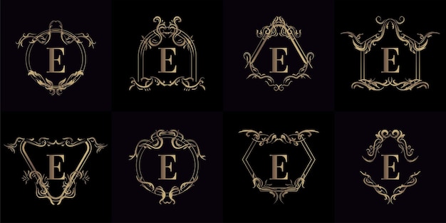 Vector collection of logo initial e with luxury ornament or flower frame