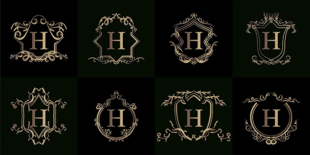 Collezione di logo h iniziale con ornamenti di lusso o cornice floreale