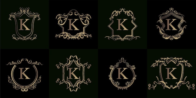 Collection of Logo initial K with luxury ornament or flower frame