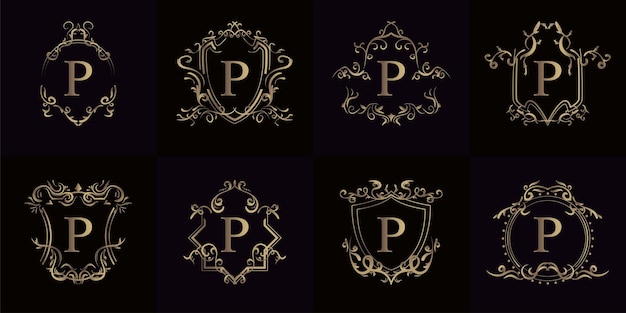 Collection of Logo initial P with luxury ornament or flower frame