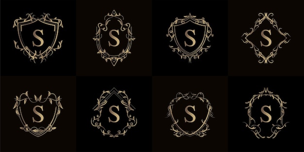 Collezione di logo iniziale s con ornamento di lusso o cornice floreale