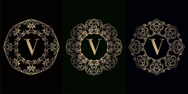Collection of logo initial V with luxury mandala ornament frame