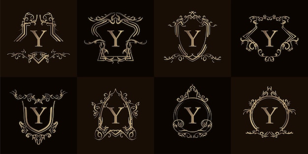 Collection of Logo initial Y with luxury ornament or flower frame