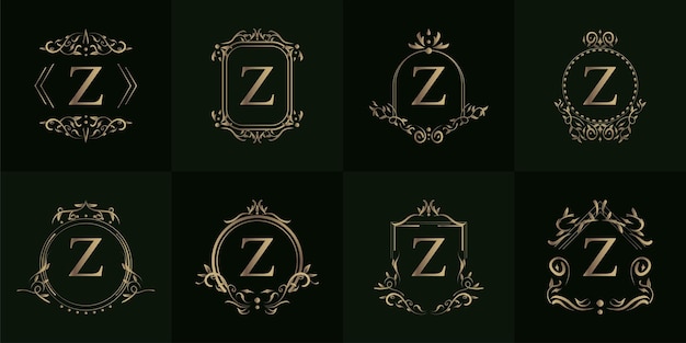 Collezione di logo z iniziale con ornamento di lusso o cornice floreale