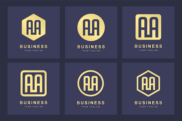 Una raccolta di iniziali del logo lettera a aa oro con diverse versioni